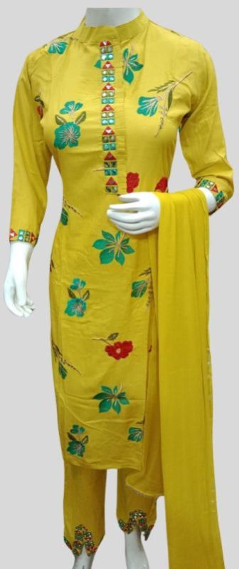 Ladies Rayon  Kurti Pant Set With Dupatta