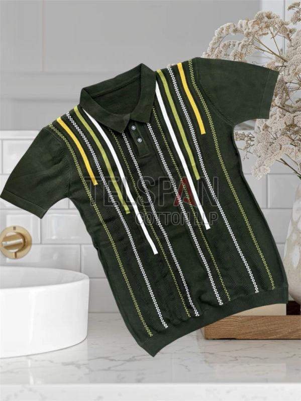 Mens Knitted Half Sleeves Button T-Shirts