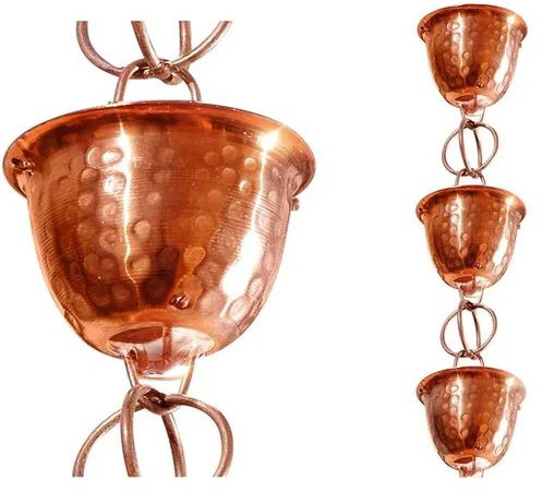 Pure Copper Hammered Cup Rain Chain