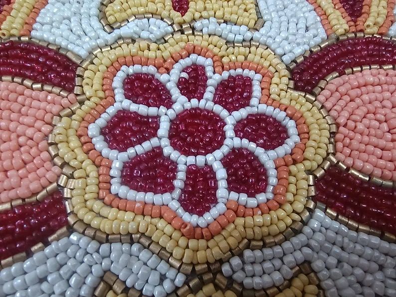 Handmade floral Multicolor Christmas Beaded Table Runner