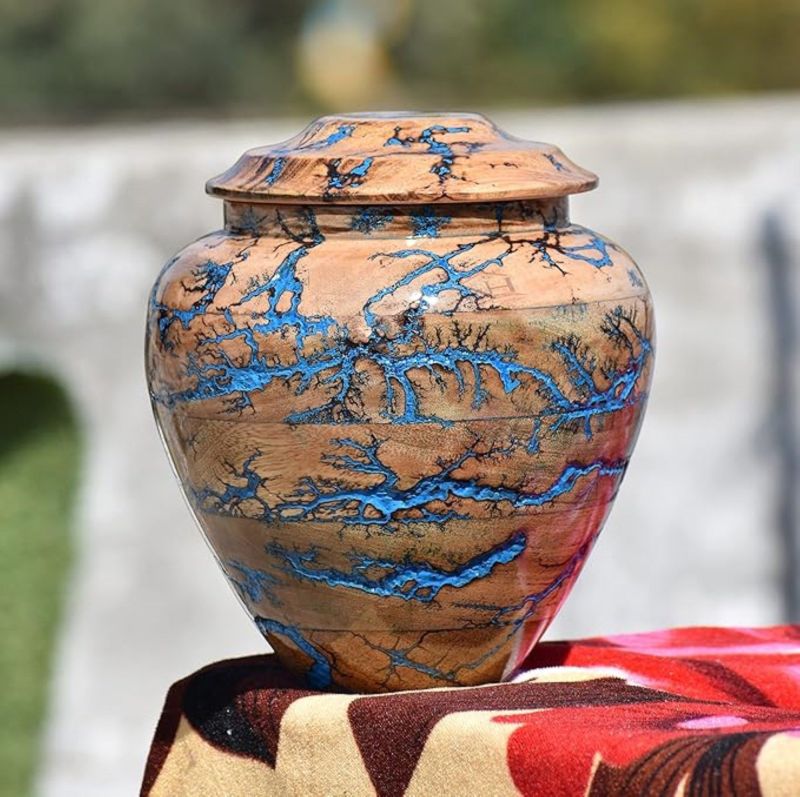 Blue Resin Wooden Cremation Urns