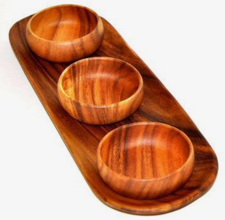 Acacia Wood Bowl Tray Set