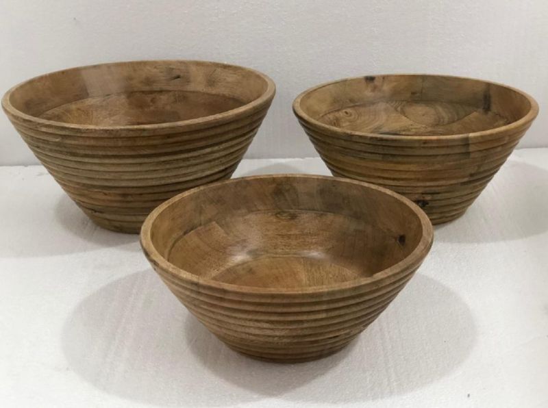 Round Wooden Bowl Set