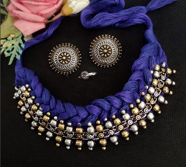 Beautiful Oxidised Blue Thread Choker Set