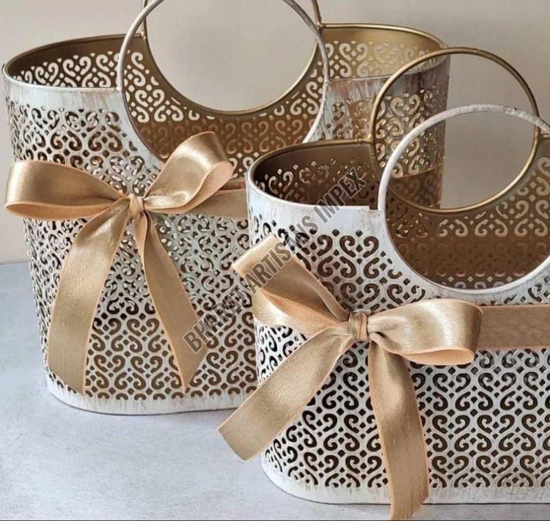 Golden and White Rectangular Basket