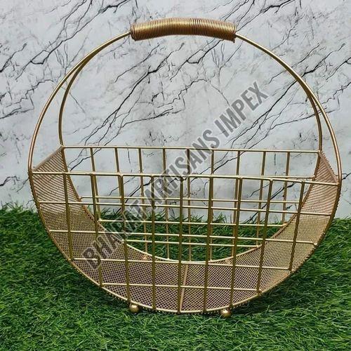 Golden Circular Iron Wire Mesh Cart Hamper Basket