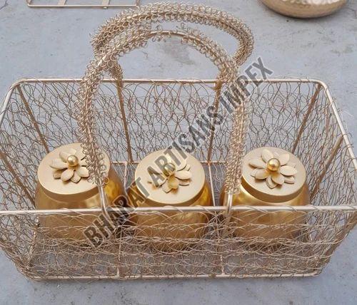 Iron Gold Jar Set With Basket