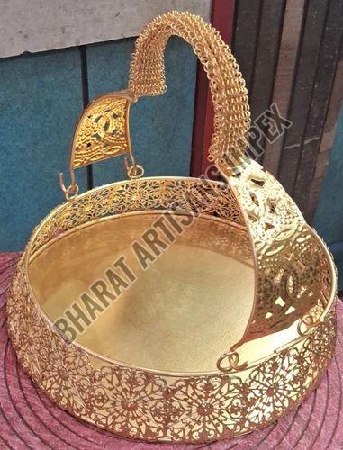 Round Gold Plated Alloy Metal Gift Basket