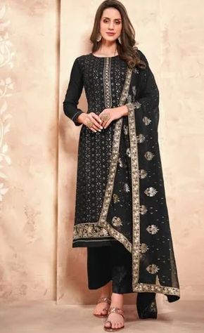 Black Cotton Printed Ladies Suit