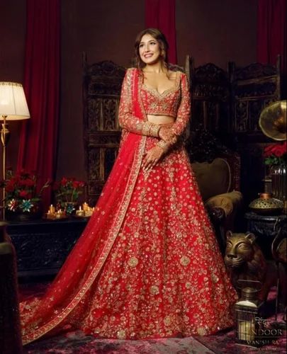 Red Georgette Bridal Lehenga