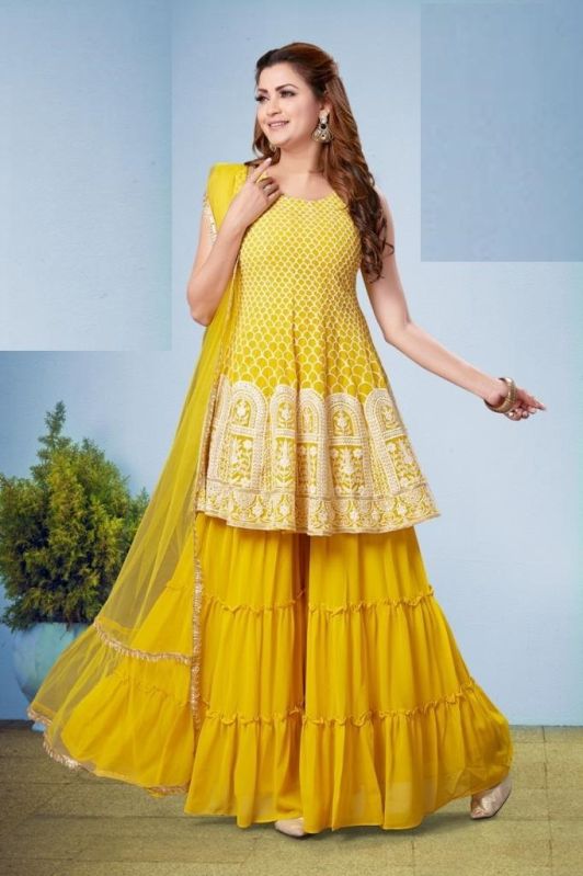 Yellow Chikankari Sharara Suit