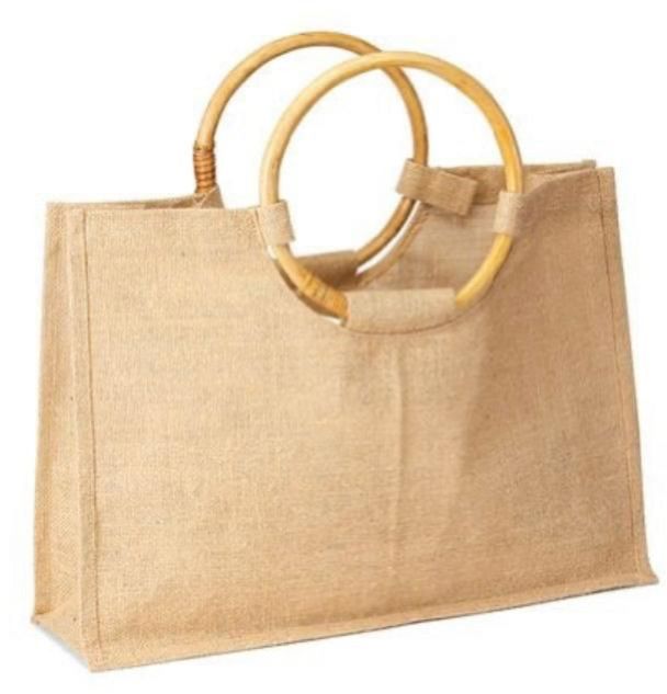 Round Wooden Handle Jute Shopping Bag