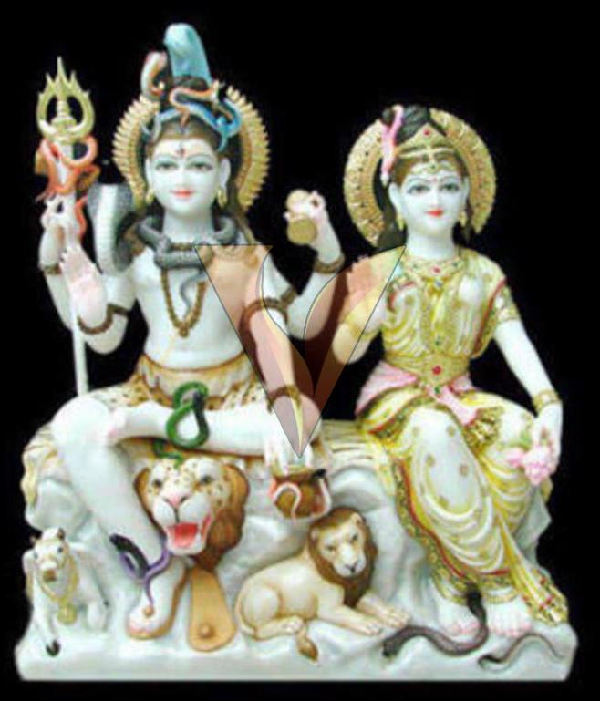Multicolor Painted Marble Shiv Parivar Statue