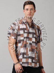 Brown Printed Mens Half Sleeve Shirt