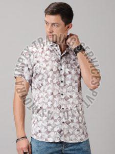 Casual Linen Mens Half Sleeve Printed Shirt