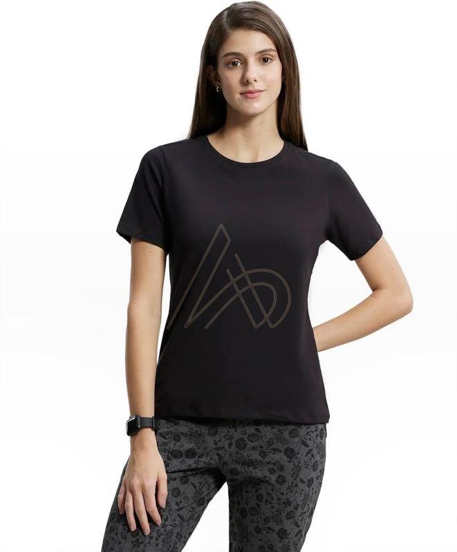 Ladies Cotton Black Round Neck T-Shirts