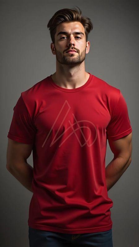 Mens Premium Polyester Red Round Neck T-Shirts