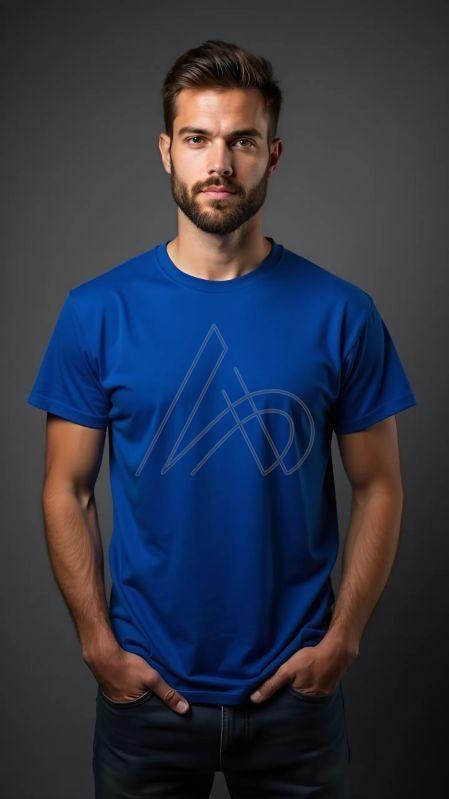 Mens Premium Polyester Royal Blue Round Neck T-Shirts