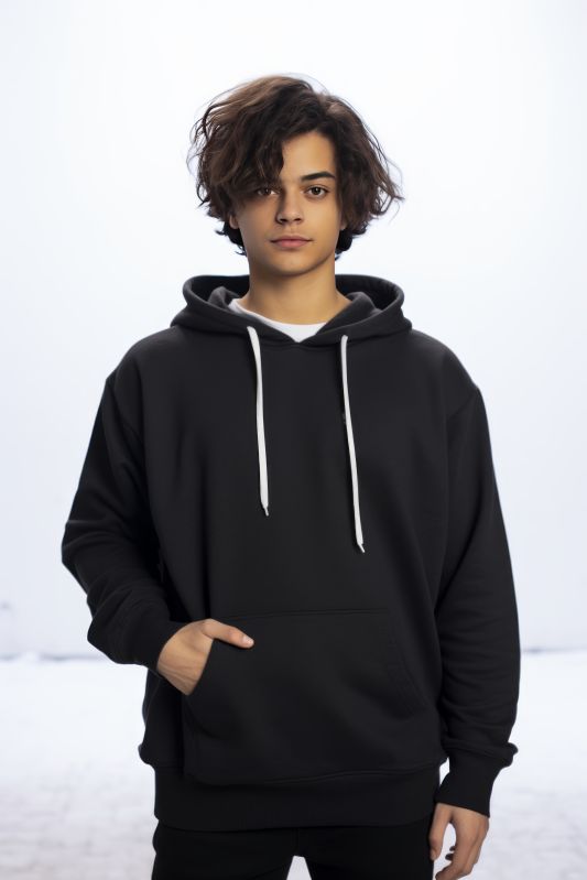 Mens Black Plain Hoodie