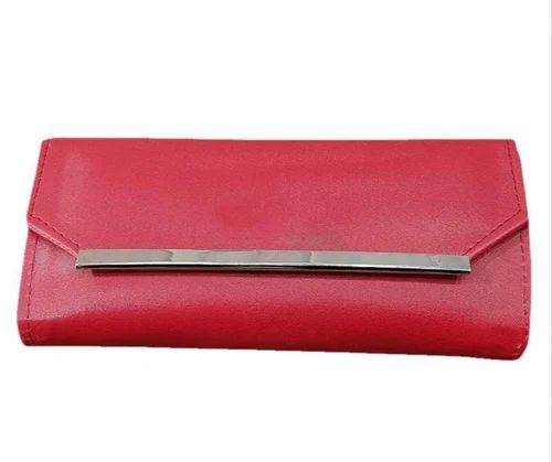 Plain Red Ladies Rexine Hand Wallet