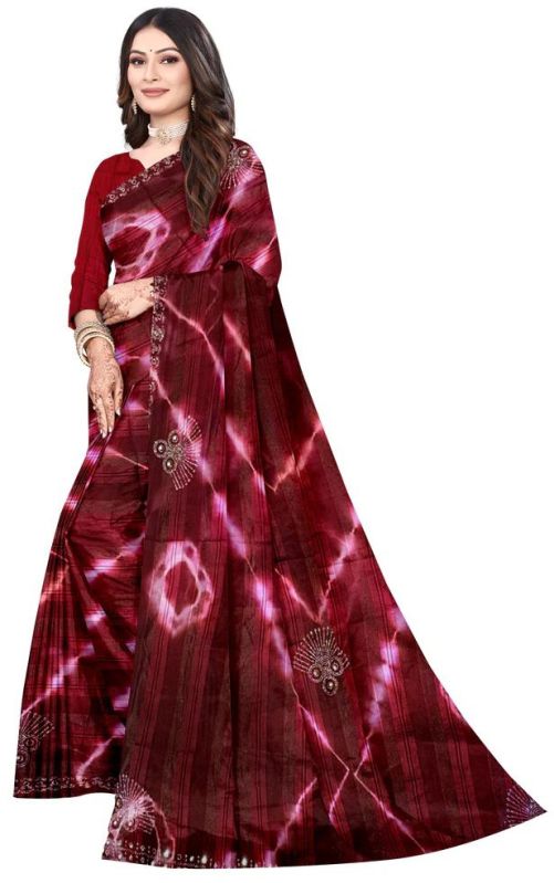 Maroon Swarovski Batik Saree