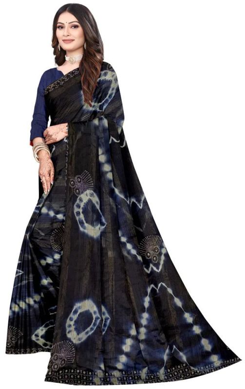 Navy Blue Swarovski Batik Saree