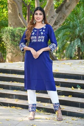 Ladies Embroidered Cotton Kurti Pant Set