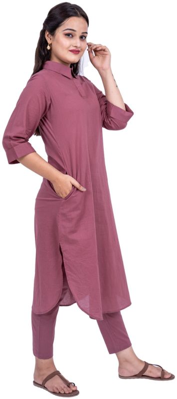 Ladies Plain Cotton Kurti Pant Set