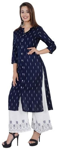 Ladies Rayon Printed Kurti Palazzo Set