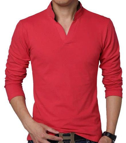 Mens Plain Full Sleeve Collar T Shirt