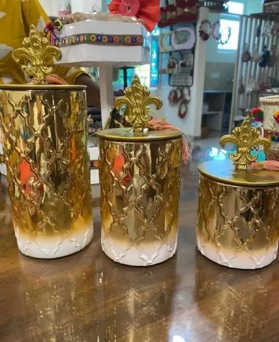 3 Piece Golden Glass Jar Set