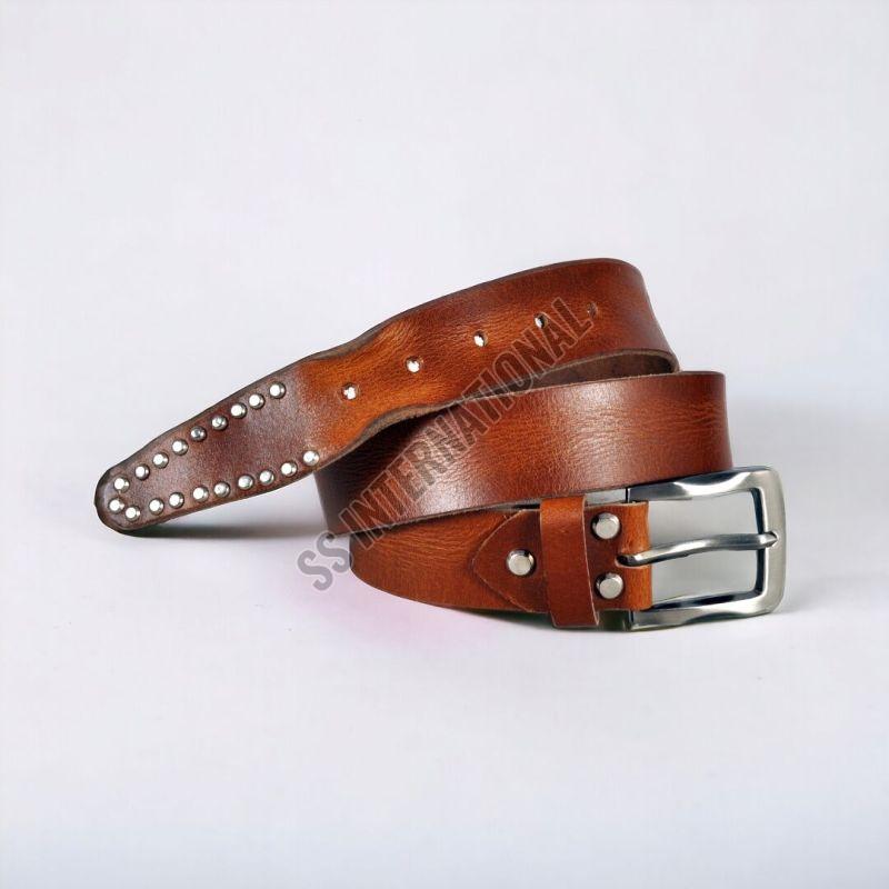 Mens Brown Studded Leather Belt