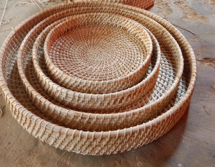 Cane Round Tray Set