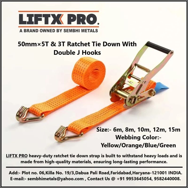 Double J Hooks Ratchet Lashing Belt
