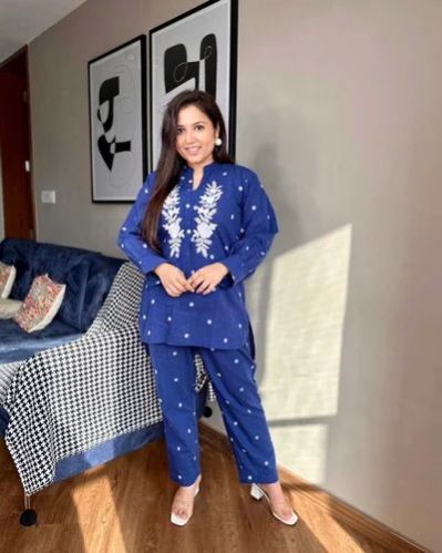 Ladies Blue Cotton Co-Ord Set