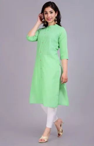 Ladies Green Plain Cotton Kurti