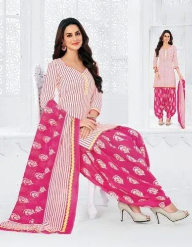 Ladies Pink Printed Cotton Salwar Suit