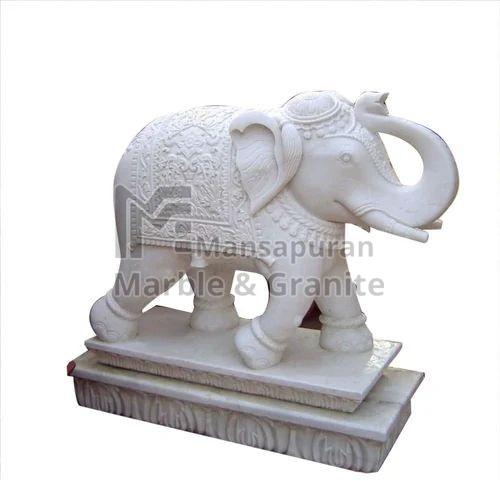 3.5 Feet White Marble Elephant Statue