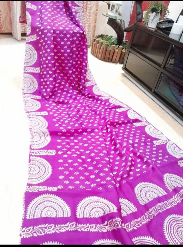 Hand Block Printed Mulberry Katan Silk Saree