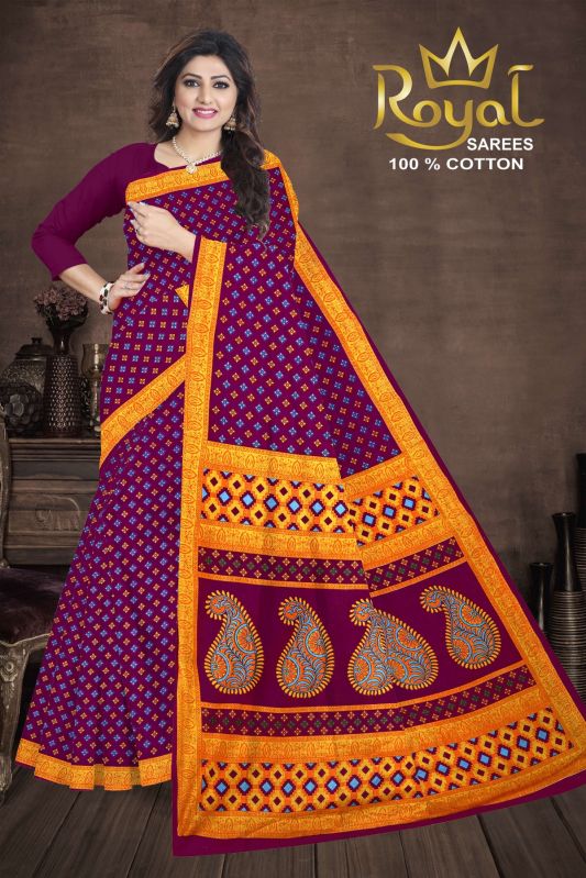 Aaradhya Purple & Yellow Cotton Saree