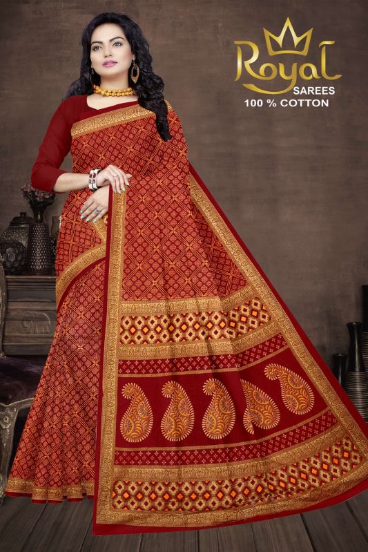 Aaradhya Red Cotton Saree