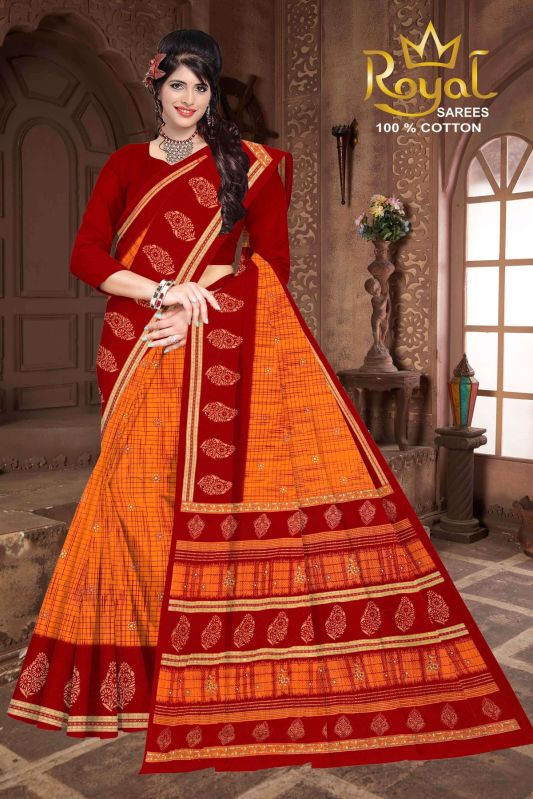 Julie Orange & Maroon Cotton Saree