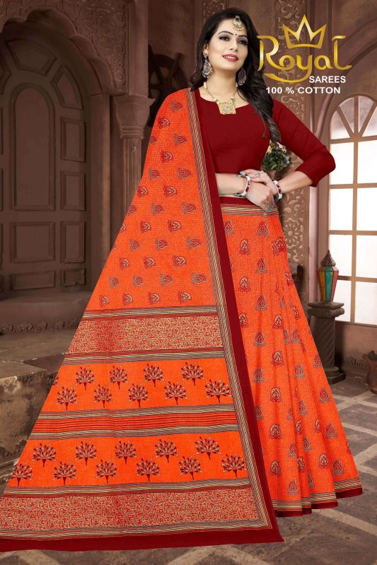 Julie Orange & Red Cotton Saree