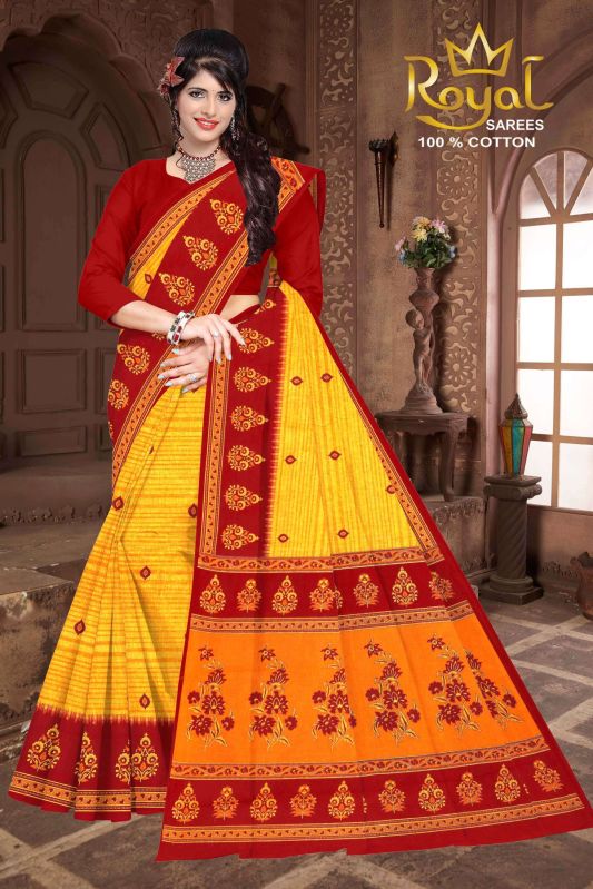 Julie Yellow & Red Cotton Saree