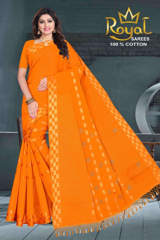 Pragati Orange Cotton Saree