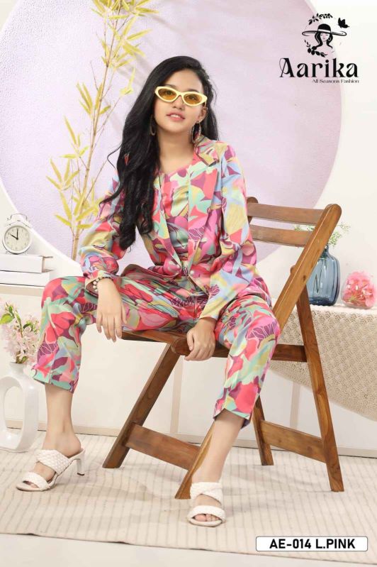 Girls Multicolor Modal Satin Fabric Co-Ord Set