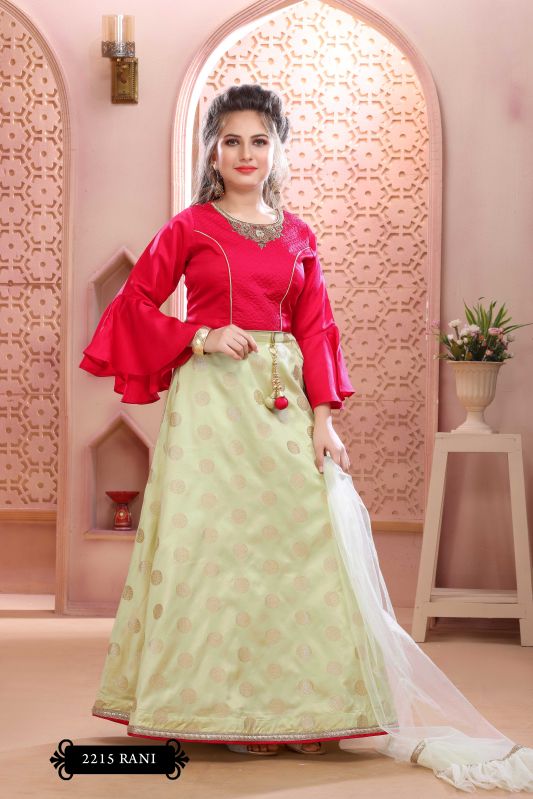 Girls Rani Lehenga with Brocade Blouse