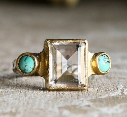Ladies Blue Copper Turquoise Silver Ring