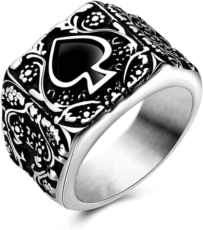 Mens Poker Spade Ace Silver Ring