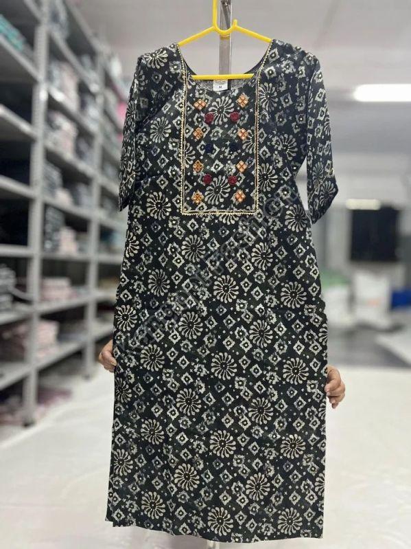 Ladies Black Designer Printed Kurti